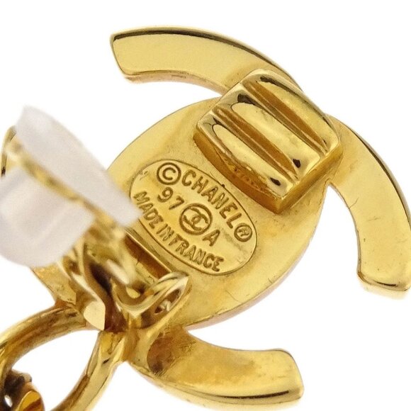Chanel Turnlock Dangle Earrings Clip-On Gold Rhinestone 97A 196134 - Picture 4 of 4